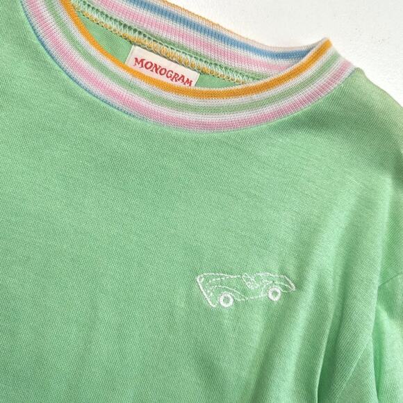 Vintage Monogram Shirt Girls Size 6 Pastel Green Long Sleeve Rainbow Car - Picture 2 of 5